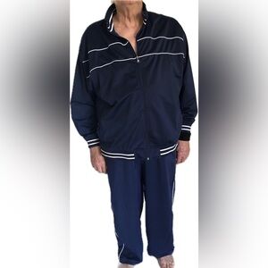 ATHLETIC WORKS 2XL men’s athletic warm up suit in navy blue w/white accents